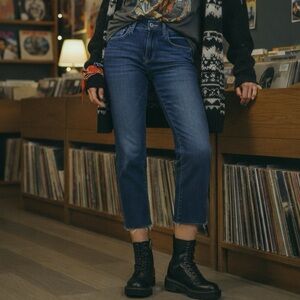 R13 Boy Straight Howell Indigo Raw Hem Cropped Jeans 27